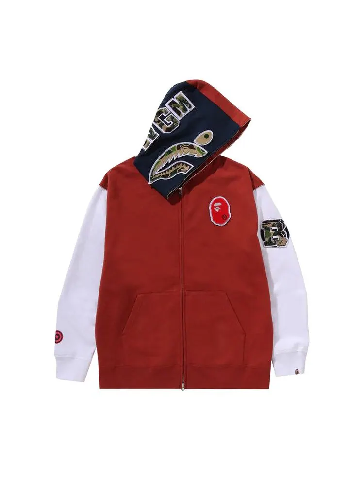 Худи BAPE Shark Full Zip Hoodie France — изображение 3 из 3, бордовый