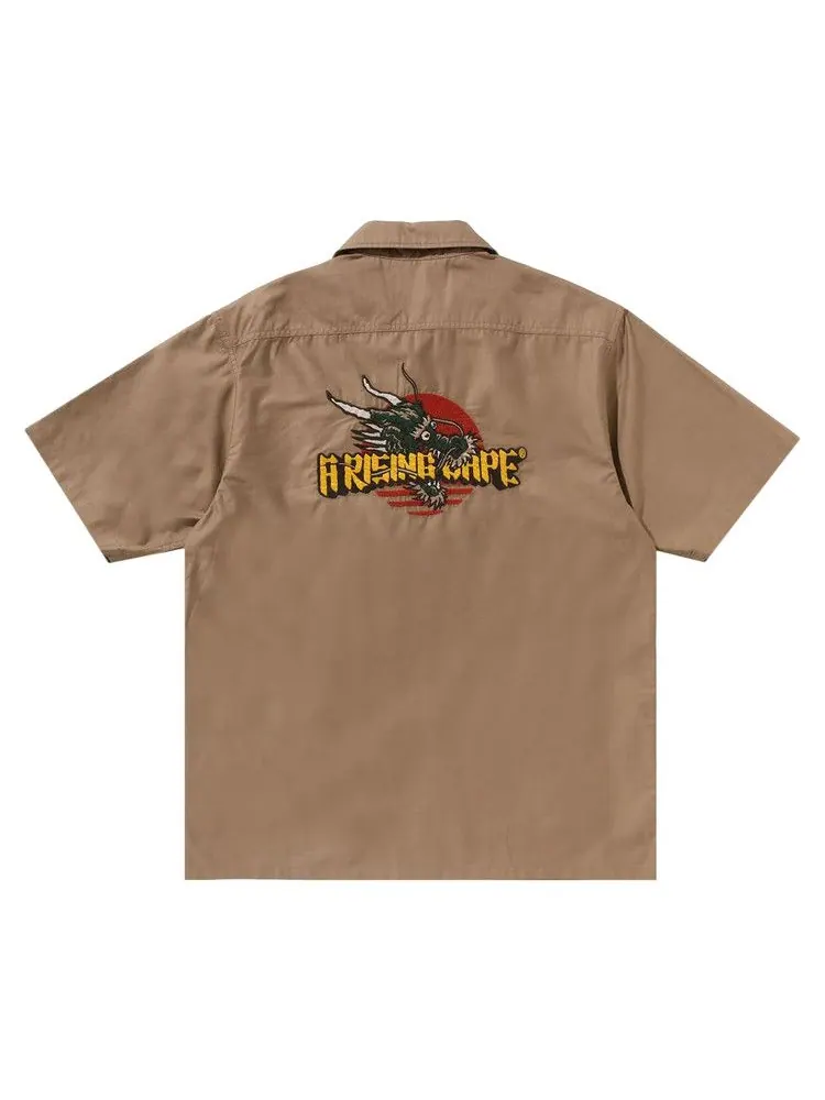 Рубашка BAPE Dragon Embroidery Open Collar Shirt — изображение 2 из 3, бежевый