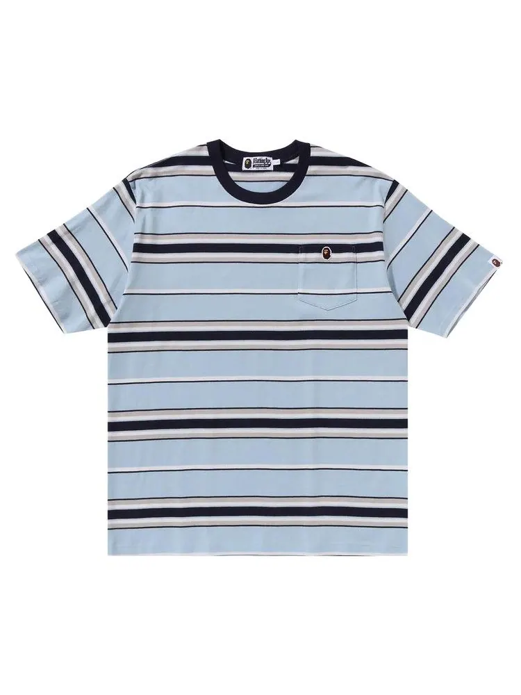 Футболка BAPE Ape Head One Point Pocket Relaxed Fit Stripe Tee, Sax — изображение 1 из 2, синий