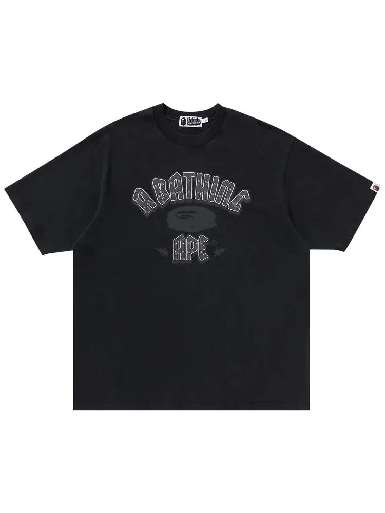 Футболка BAPE Garment Dye Rhinestone Logo Relaxed Fit Tee 'Charcoal' — изображение 1 из 3, черный