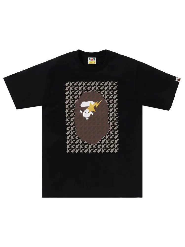 Футболка BAPE Sta Houndstooth Ape Head Tee — изображение 1 из 1, черный/коричневый