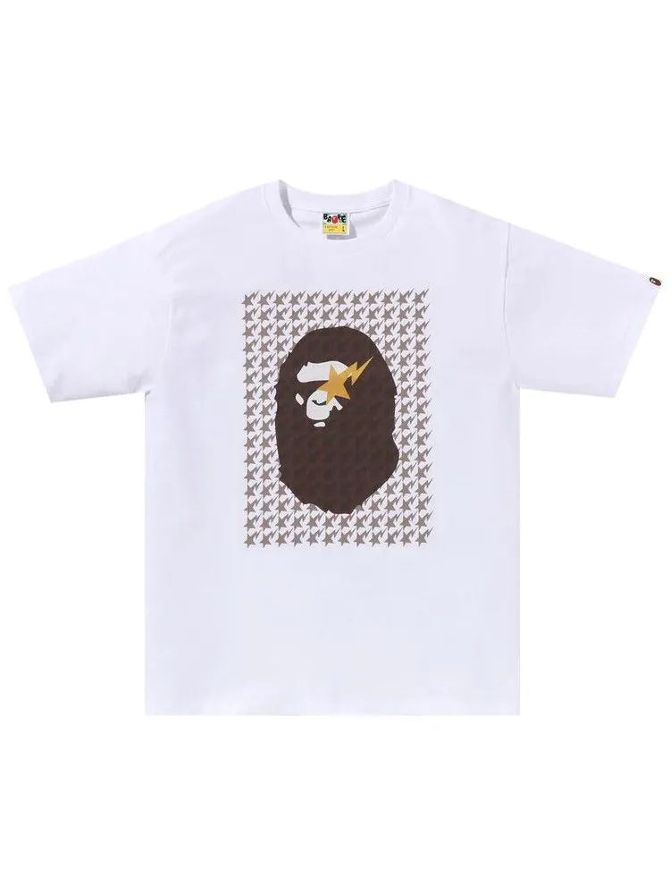 Футболка BAPE Sta Houndstooth Ape Head Tee — изображение 1 из 1, белый/коричневый