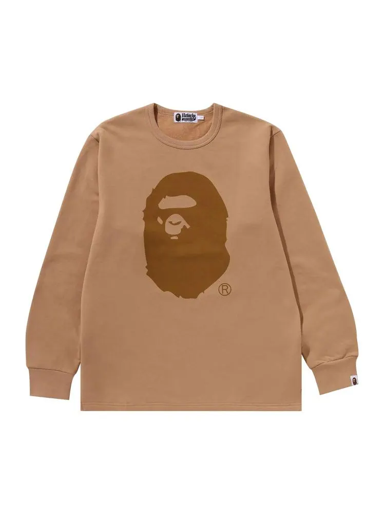 Футболка BAPE Ape Head Brushed Cotton Long-Sleeve Tee — изображение 1 из 3, бежевый