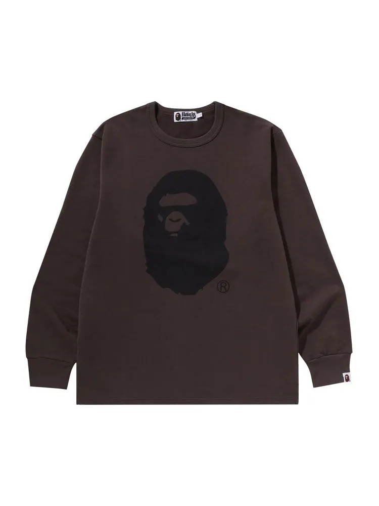Футболка BAPE Ape Head Brushed Cotton Long-Sleeve Tee — изображение 1 из 3, темно-серый
