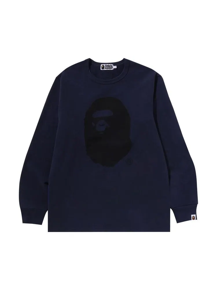Футболка BAPE Ape Head Brushed Cotton Long-Sleeve Tee — изображение 1 из 3, темно-синий