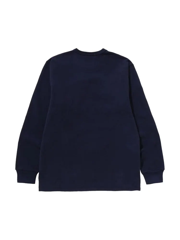 Футболка BAPE Ape Head Brushed Cotton Long-Sleeve Tee — изображение 2 из 3, темно-синий