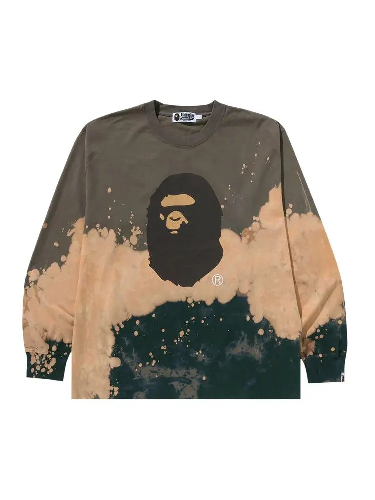 Футболка BAPE Tie Dye Ape Head Relaxed Fit Long-Sleeve Tee — изображение 1 из 2, бежевый