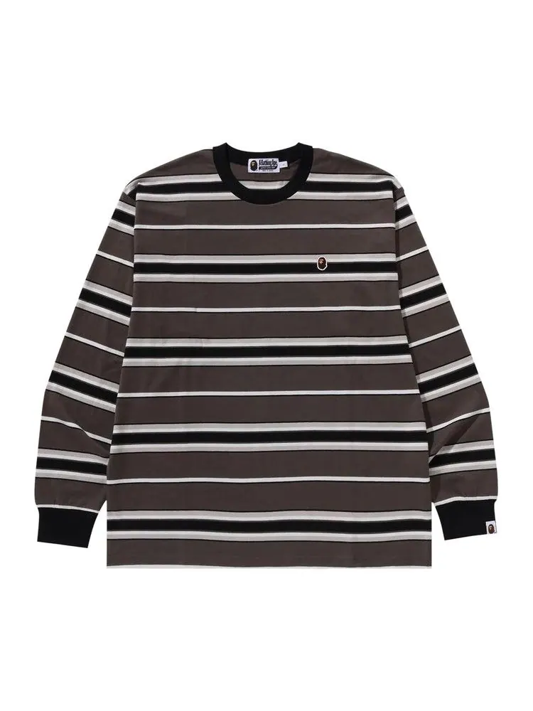 Футболка BAPE Ape Head One Point Stripe Relaxed Fit Long-Sleeve Tee — изображение 1 из 3, черный