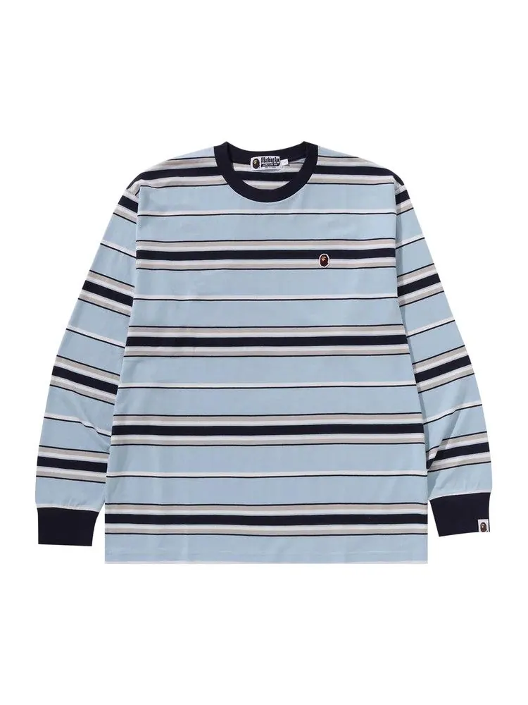 Футболка BAPE Ape Head One Point Stripe Relaxed Fit Long-Sleeve Tee, Sax — изображение 1 из 3, синий