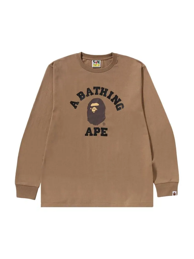 Лонгслив BAPE College Long-Sleeve Tee 'Beige' — изображение 1 из 2, бежевый