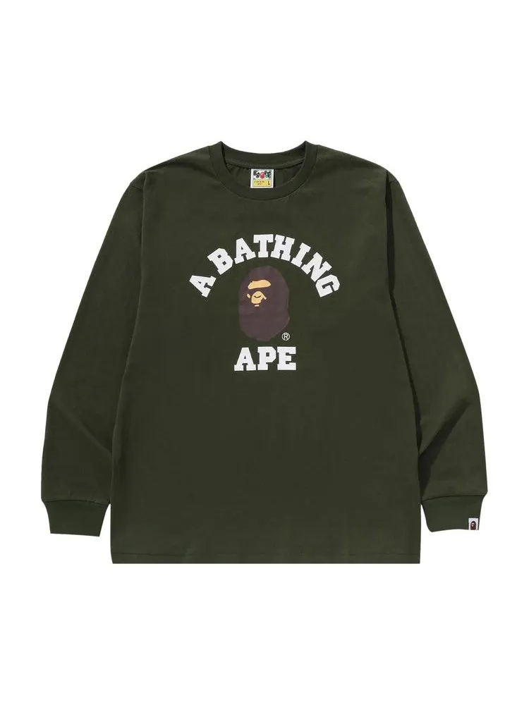 Лонгслив BAPE College Long-Sleeve Tee 'Olive Drab' — изображение 1 из 2, зеленый