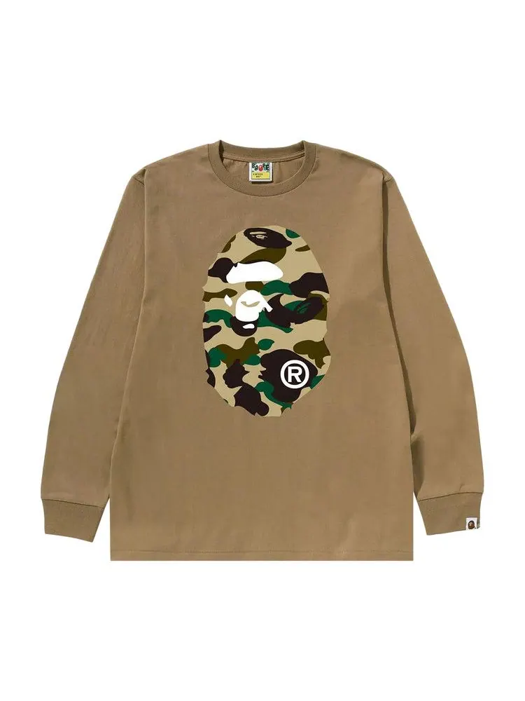 Футболка BAPE 1st Camo Big Ape Head Long-Sleeve Tee — изображение 1 из 2, бежевый/желтый