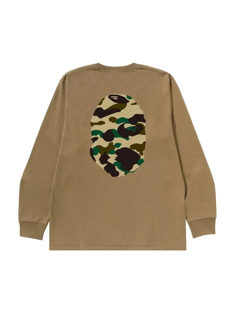 Футболка BAPE 1st Camo Big Ape Head Long-Sleeve Tee — изображение 2 из 2, бежевый/желтый