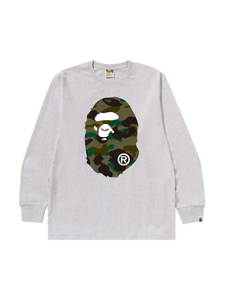 Футболка BAPE 1st Camo Big Ape Head Long-Sleeve Tee — изображение 1 из 2, серый/зеленый