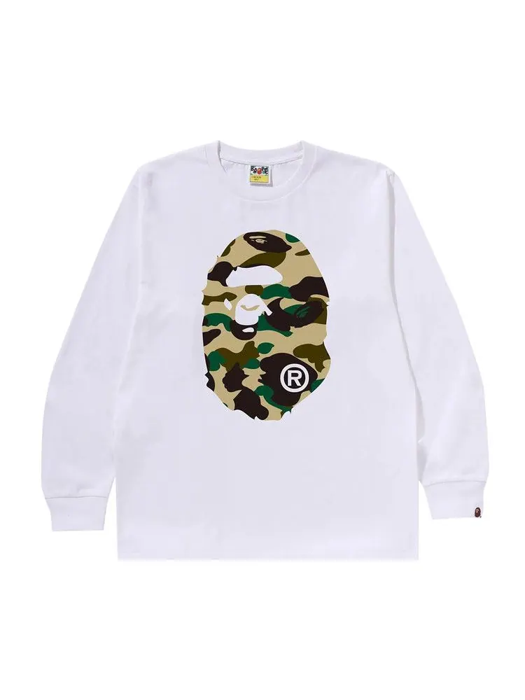Футболка BAPE 1st Camo Big Ape Head Long-Sleeve Tee — изображение 1 из 2, белый/желтый
