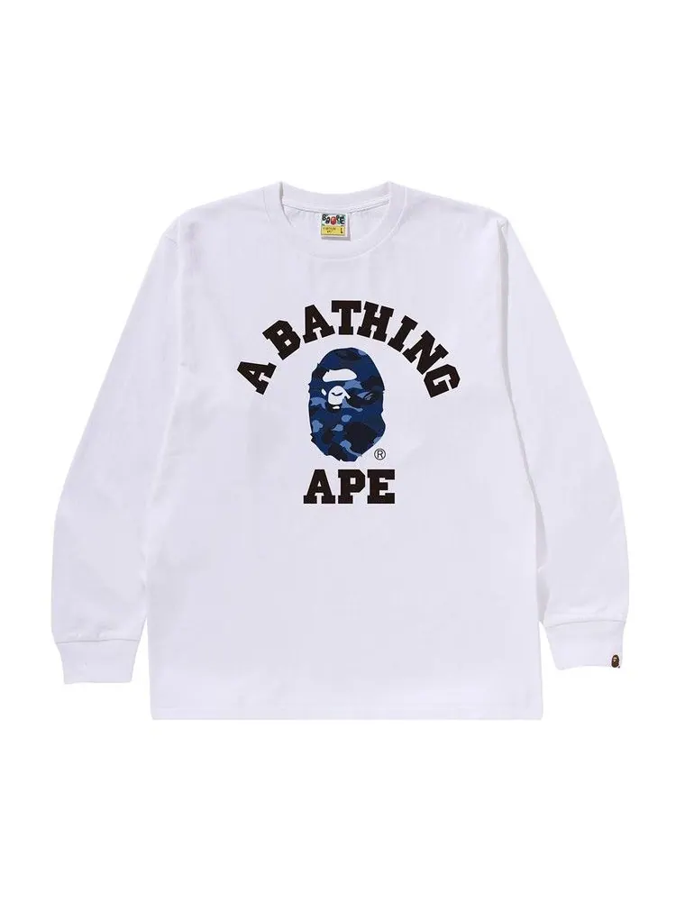 Футболка BAPE Color Camo College Long-Sleeve Tee — изображение 1 из 1, белый/темно-синий