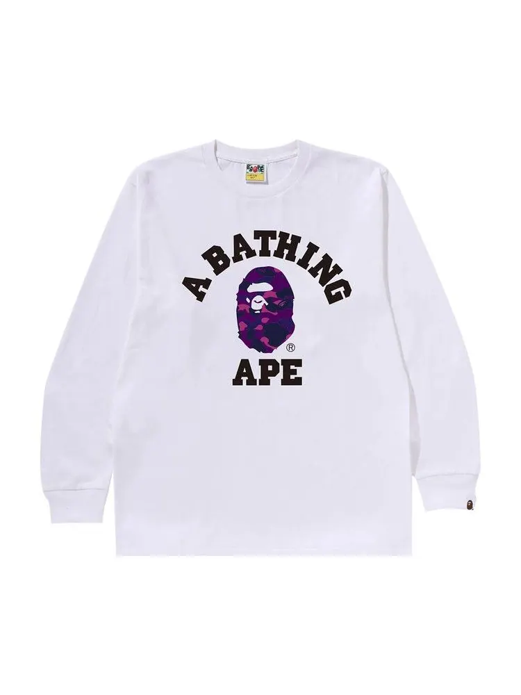 Футболка BAPE Color Camo College Long-Sleeve Tee — изображение 1 из 1, белый/фиолетовый