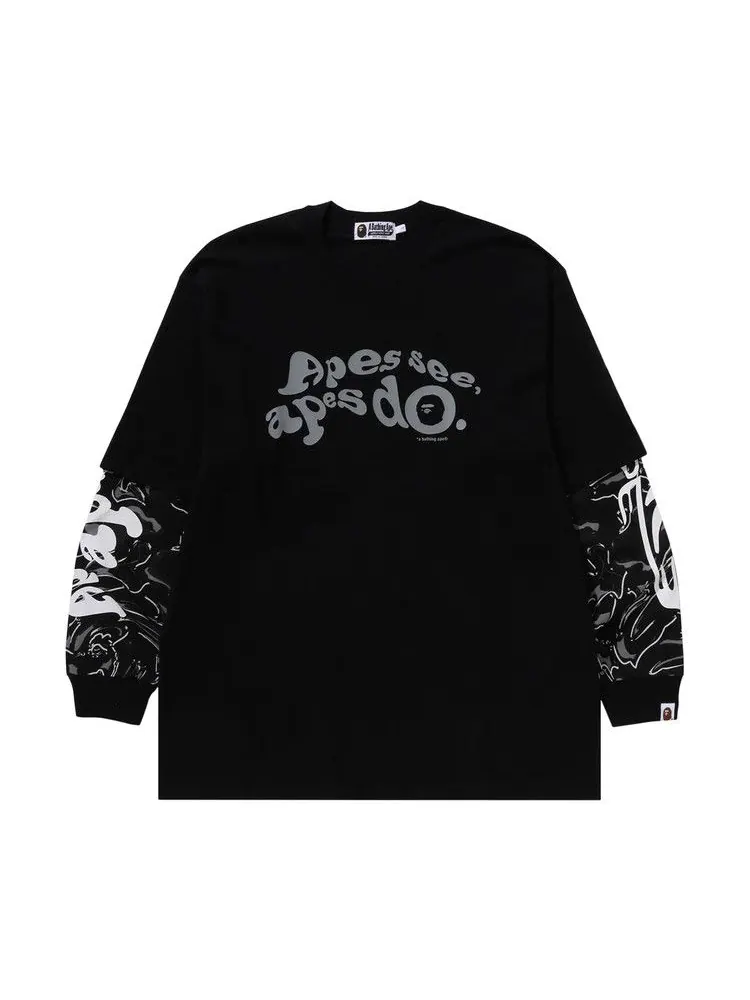 Футболка BAPE Marbling Camo Multi Logo Layered Sleeves Long-Sleeve Tee — изображение 1 из 2, черный