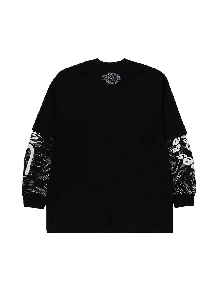 Футболка BAPE Marbling Camo Multi Logo Layered Sleeves Long-Sleeve Tee — изображение 2 из 2, черный