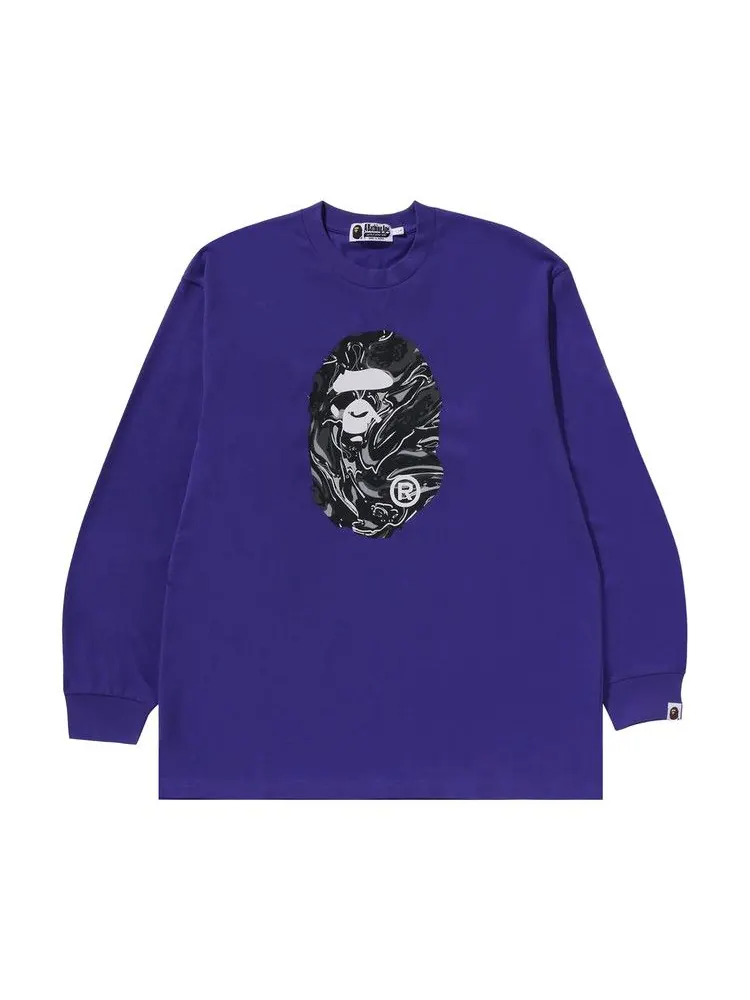 Футболка BAPE Marbling Camo Ape Head Relaxed Fit Long-Sleeve Tee — изображение 1 из 3, фиолетовый