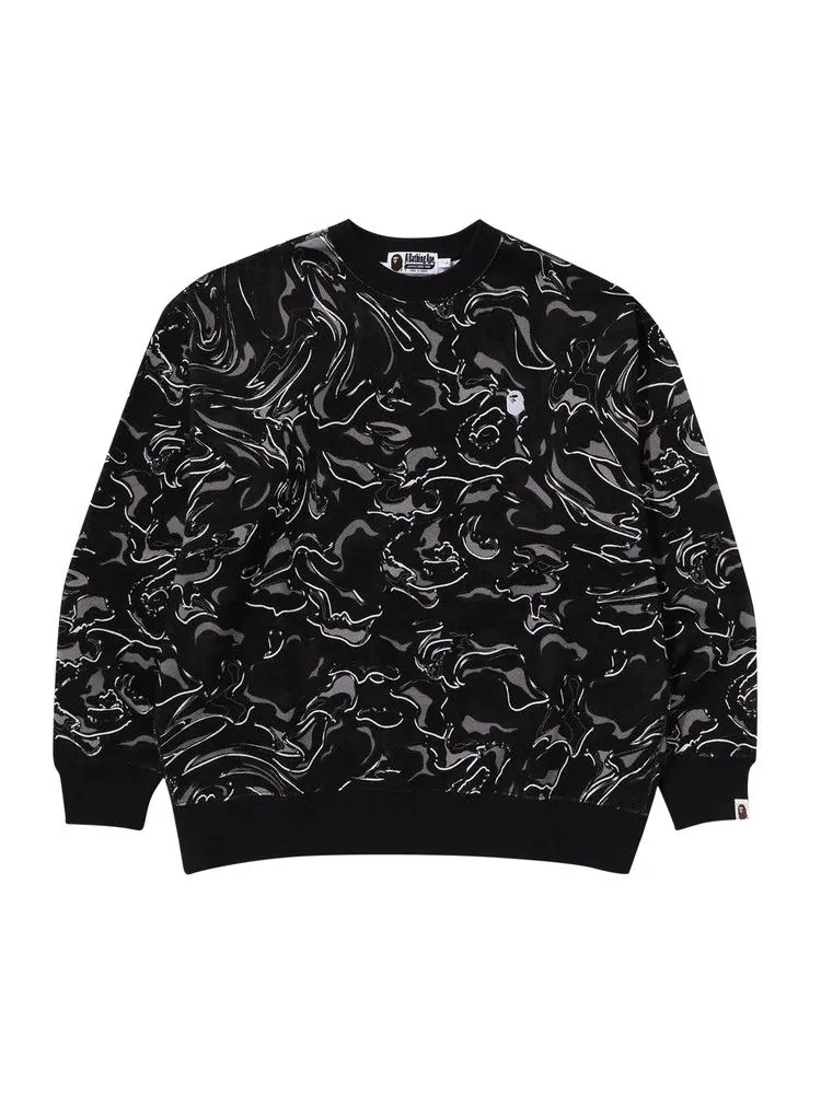 Толстовка BAPE Marbling Camo Logo Relaxed Fit Crewneck Sweatshirt — изображение 1 из 3, черный