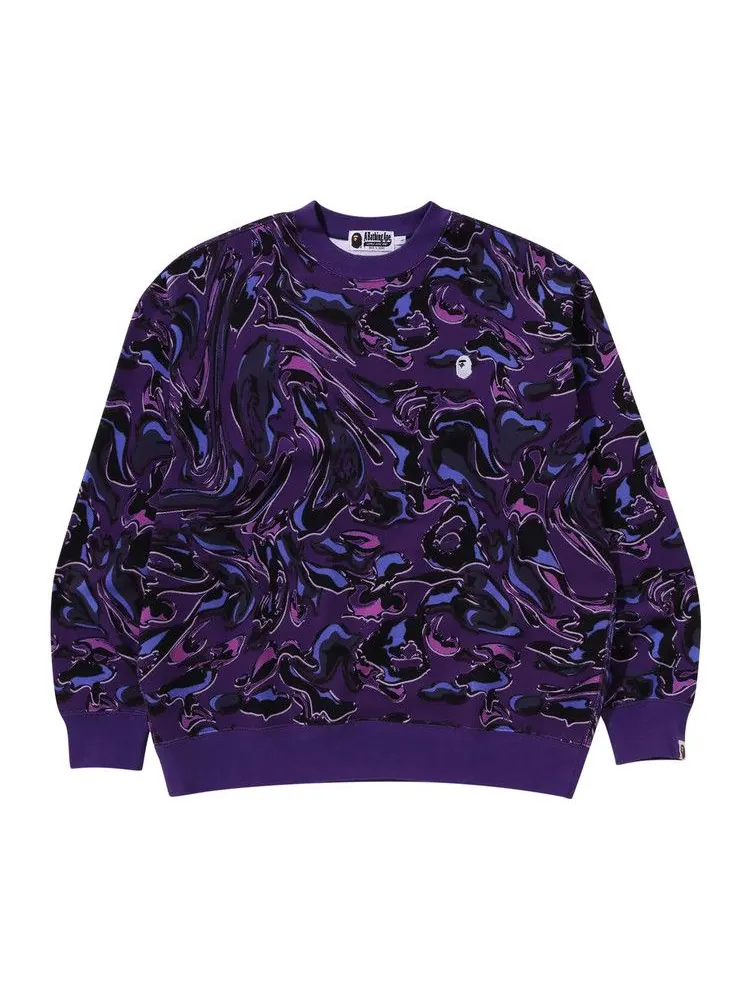 Толстовка BAPE Marbling Camo Logo Relaxed Fit Crewneck Sweatshirt — изображение 1 из 3, фиолетовый