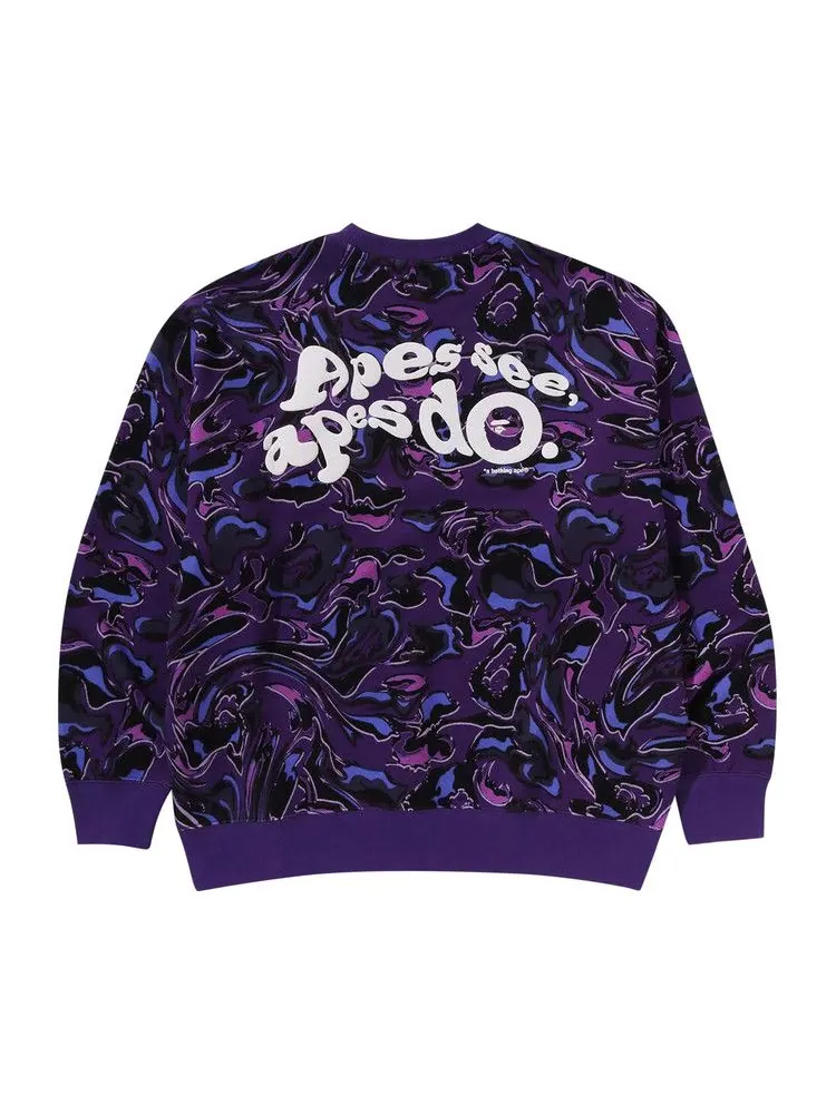 Толстовка BAPE Marbling Camo Logo Relaxed Fit Crewneck Sweatshirt — изображение 2 из 3, фиолетовый