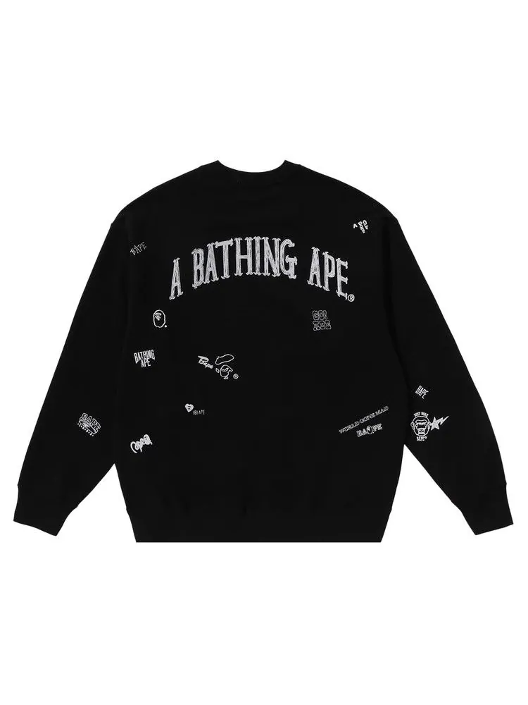 Толстовка BAPE Multi Logo Relaxed Fit Crewneck Sweatshirt — изображение 2 из 3, черный