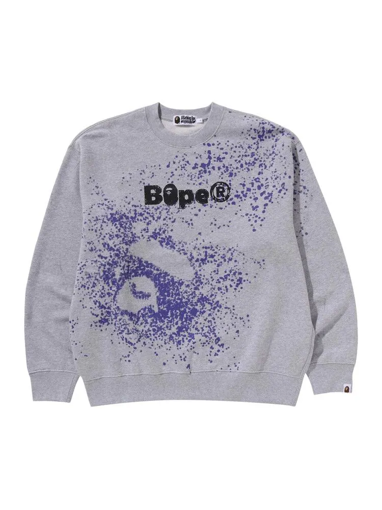 Толстовка BAPE Spray Print Logo Relaxed Fit Crewneck Sweatshirt — изображение 1 из 2, серый