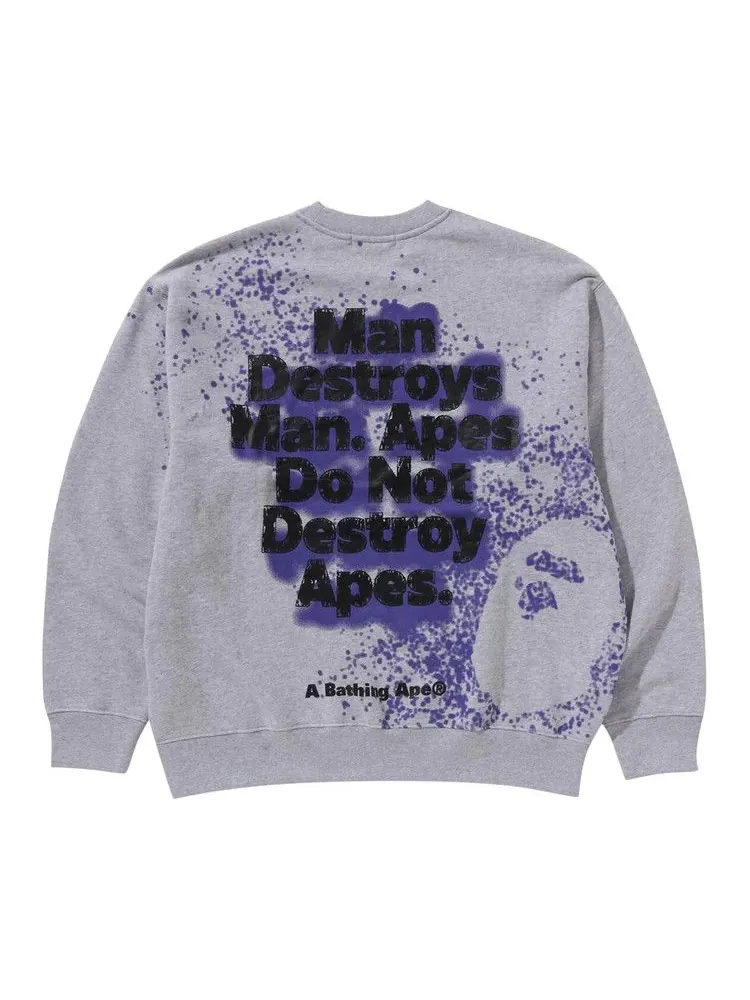 Толстовка BAPE Spray Print Logo Relaxed Fit Crewneck Sweatshirt — изображение 2 из 2, серый