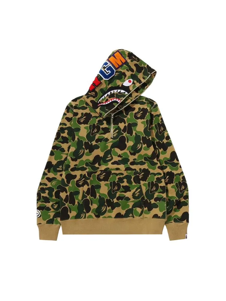 Худи BAPE ABC Camo Shark Half Zip Pullover Hoodie — изображение 1 из 3, зеленый