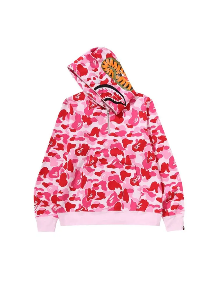 Худи BAPE ABC Camo Shark Half Zip Pullover Hoodie — изображение 1 из 2, розовый