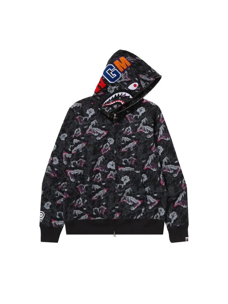 Худи BAPE Japanese Tattoo Camo Shark Full Zip Hoodie — изображение 1 из 2, черный