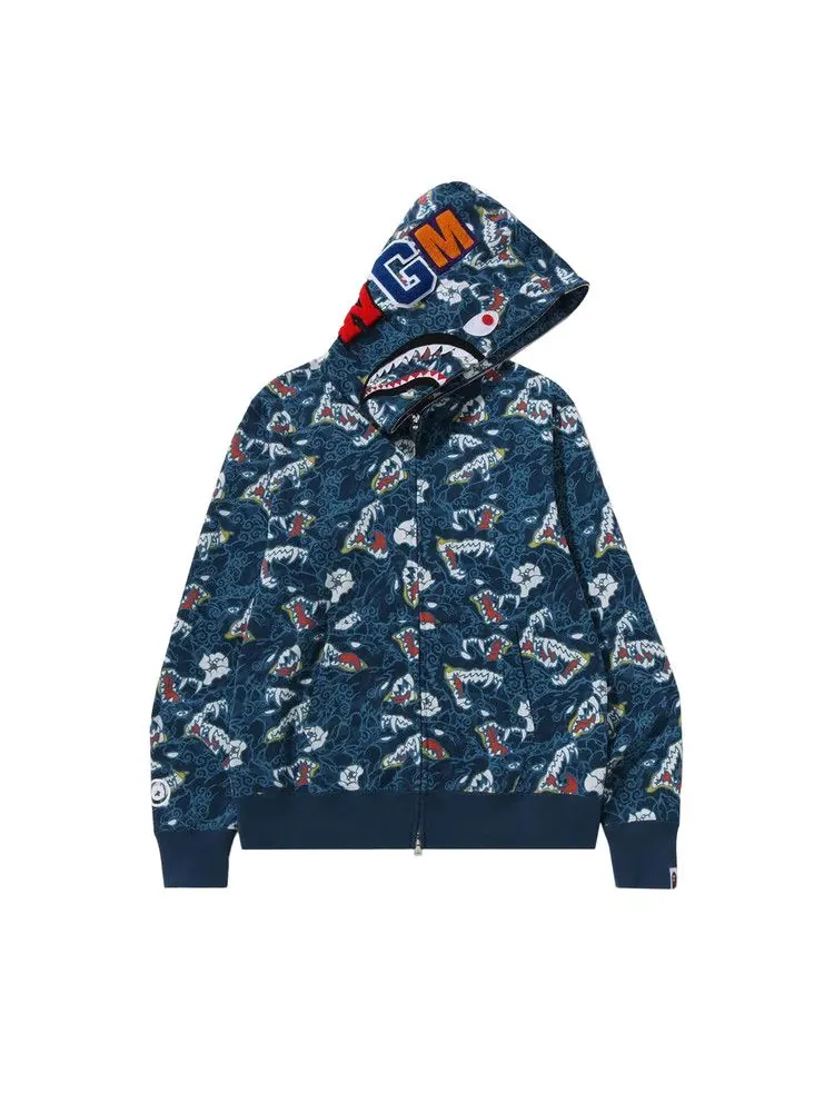 Худи BAPE Japanese Tattoo Camo Shark Fz Hoodie — изображение 1 из 2, синий