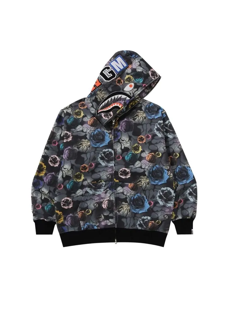 Худи BAPE Floral Camo Shark Relaxed Fit Full Zip Hoodie — изображение 1 из 3, черный