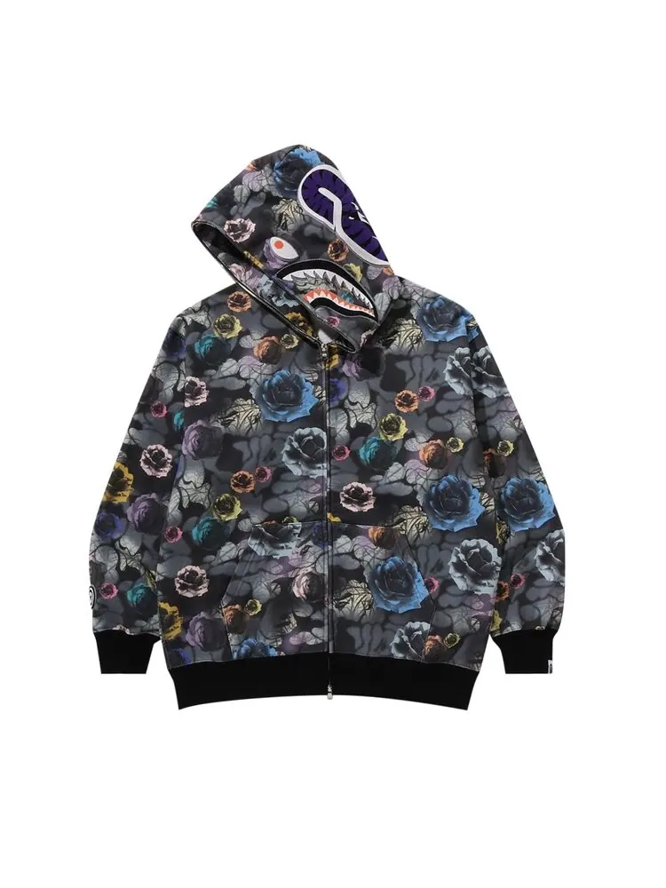 Худи BAPE Floral Camo Shark Relaxed Fit Full Zip Hoodie — изображение 2 из 3, черный
