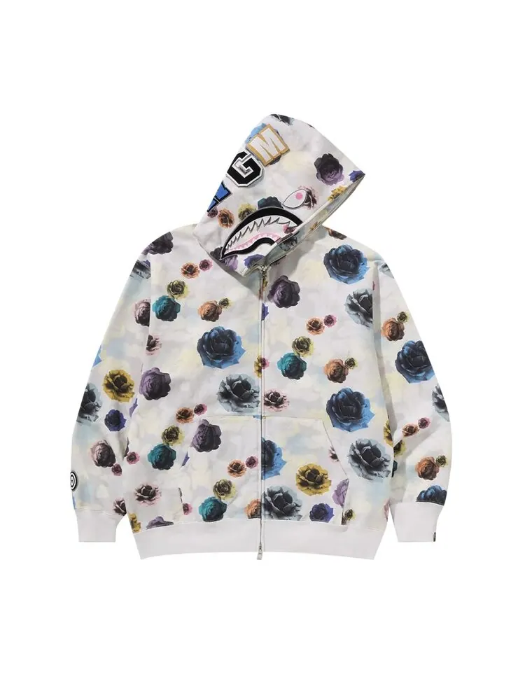 Худи BAPE Floral Camo Shark Relaxed Fit Full Zip Hoodie — изображение 1 из 3, белый