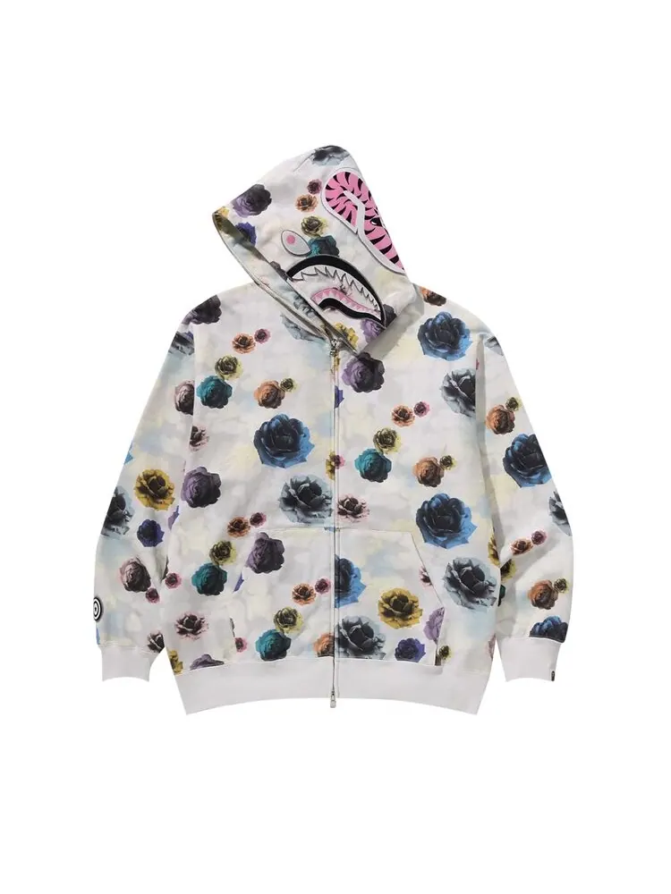 Худи BAPE Floral Camo Shark Relaxed Fit Full Zip Hoodie — изображение 2 из 3, белый