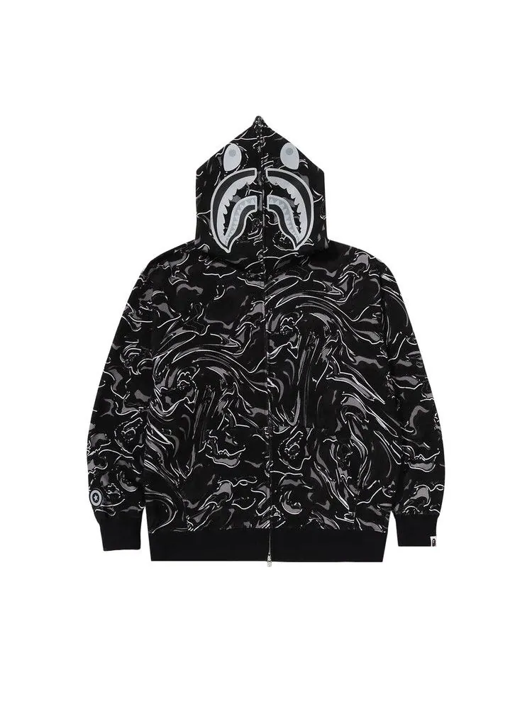 Худи BAPE Marbling Camo Shark Relaxed Fit Full Zip Hoodie — изображение 1 из 3, черный