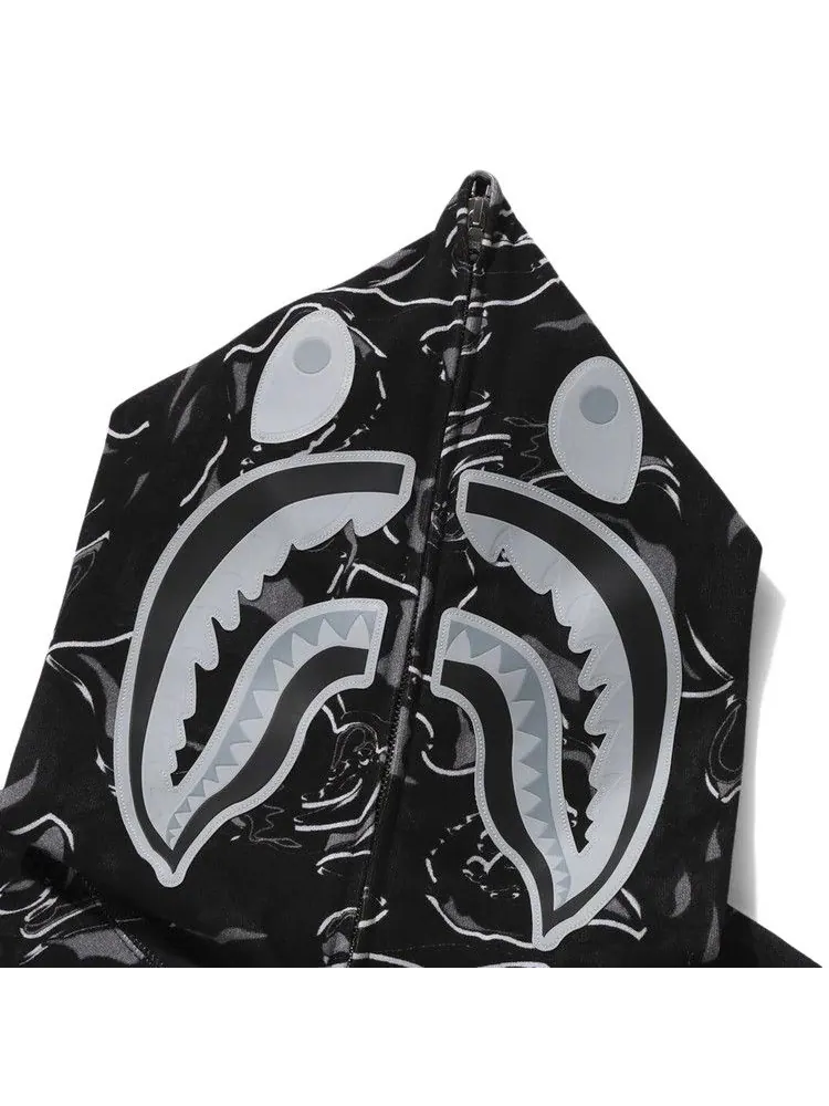 Худи BAPE Marbling Camo Shark Relaxed Fit Full Zip Hoodie — изображение 3 из 3, черный