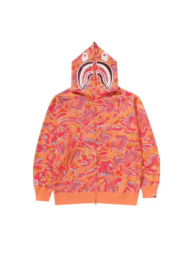 Худи BAPE Marbling Camo Shark Relaxed Fit Full Zip Hoodie — изображение 1 из 3, оранжевый