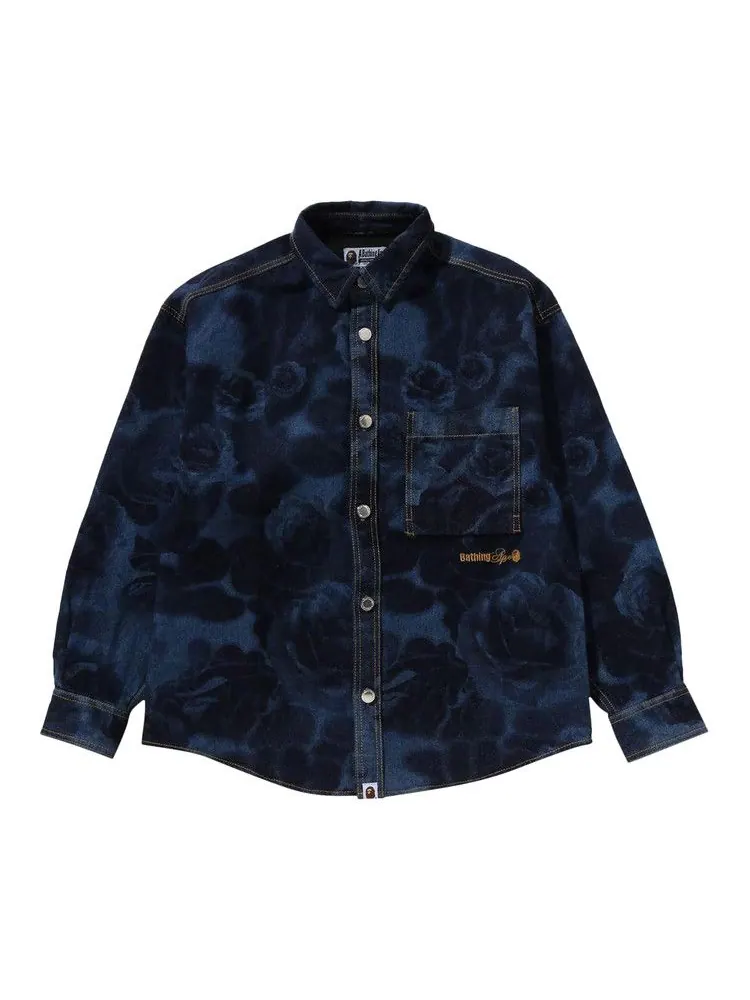 Рубашка BAPE Floral Camo Jacquard 13Oz Denim Long-Sleeve Shirt — изображение 1 из 3, темно-синий