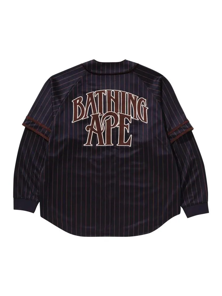 Рубашка BAPE Stripe Layered Sleeves Long-Sleeve Baseball Shirt — изображение 2 из 2, темно-синий