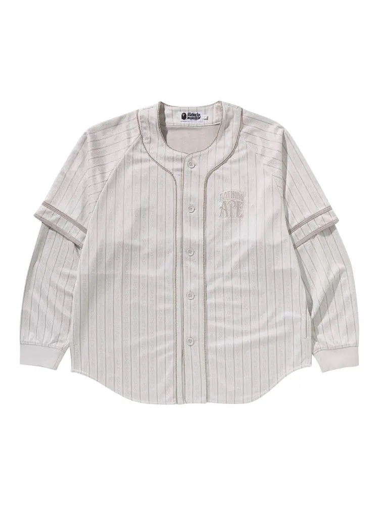 Рубашка BAPE Stripe Layered Sleeves Long-Sleeve Baseball Shirt — изображение 1 из 2, белый