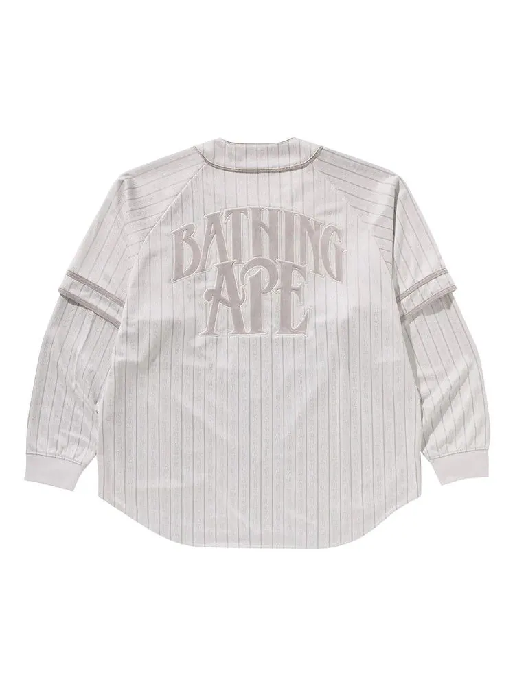 Рубашка BAPE Stripe Layered Sleeves Long-Sleeve Baseball Shirt — изображение 2 из 2, белый