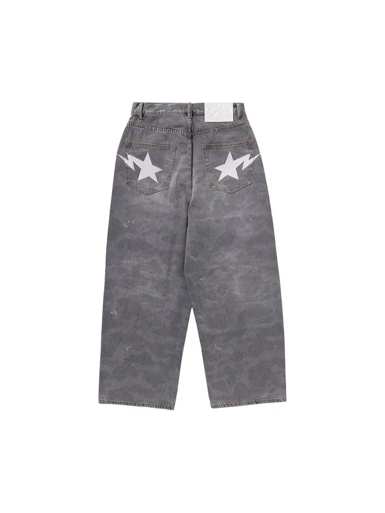 Брюки BAPE 1st Camo Destroyed Loose Fit Denim Pants — изображение 2 из 2, серый