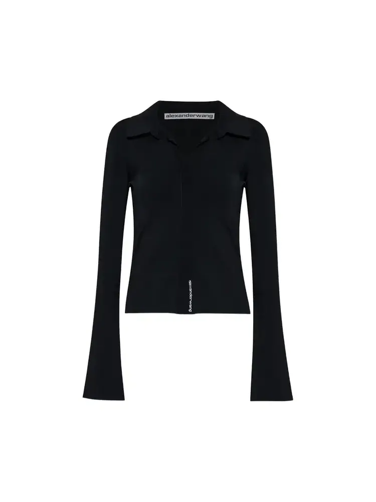 Поло с длинными рукавами и фиксированной планкой Alexander Wang — черный