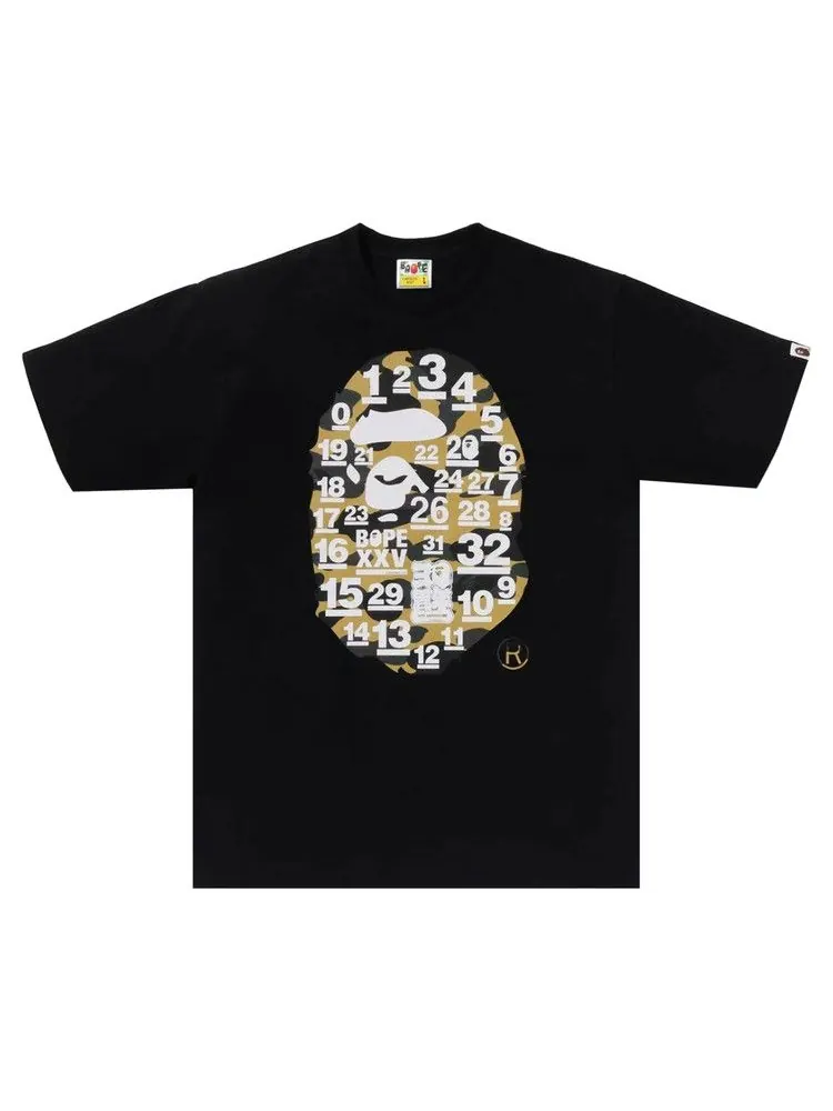 Футболка BAPE A Bathing Ape 32nd Anniversary 1st Camo Big Ape Head Tee — изображение 1 из 1, черный/желтый