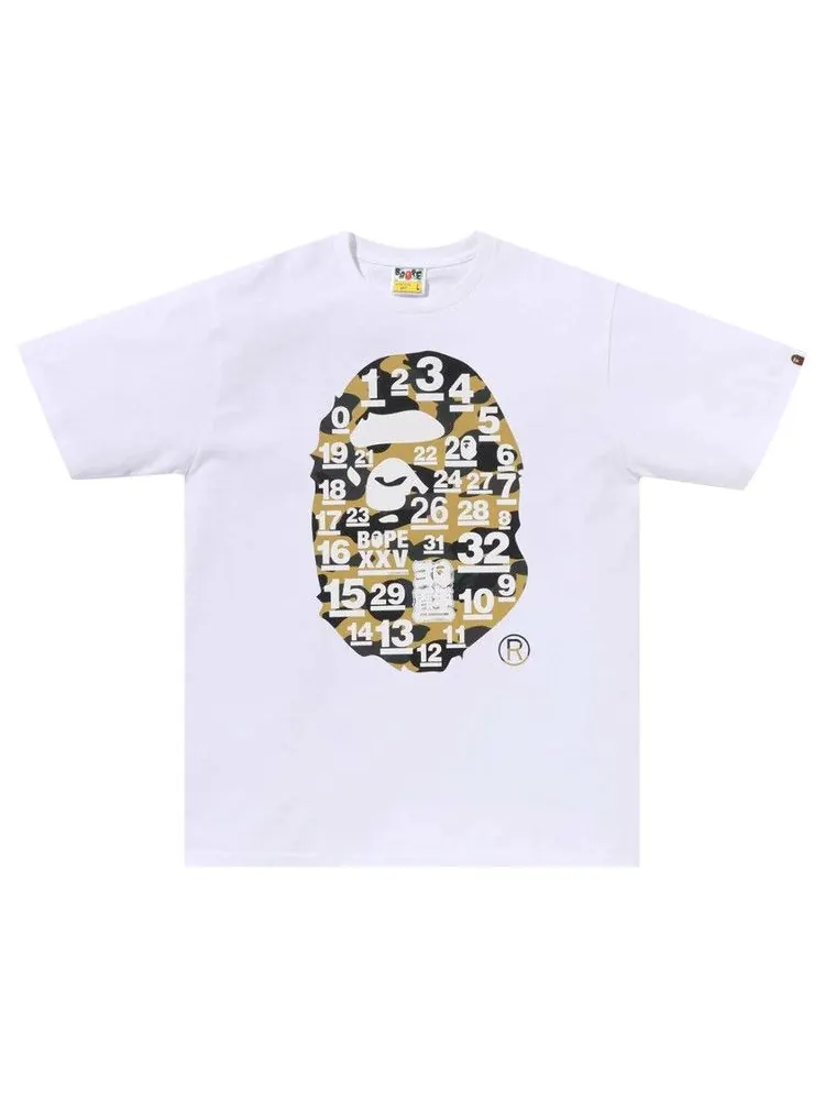 Футболка BAPE A Bathing Ape 32nd Anniversary 1st Camo Big Ape Head Tee — изображение 1 из 1, белый/желтый