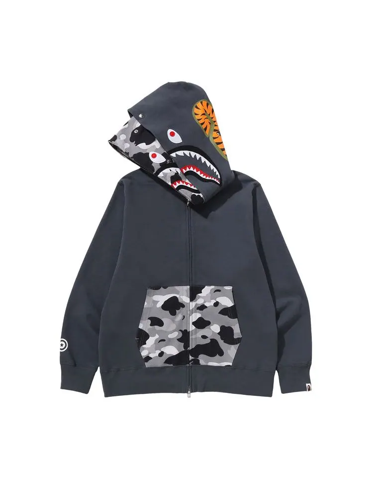 Худи BAPE 1st Camo Shark Full Zip Double Hoodie — изображение 1 из 1, серый